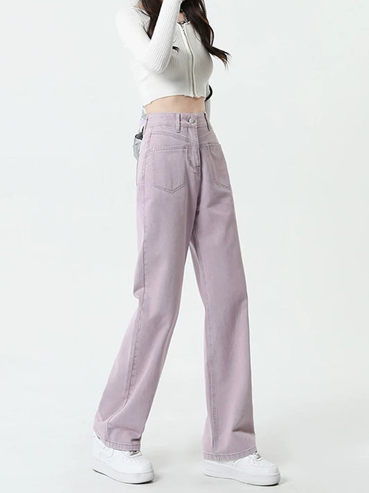 Purple American retro wide-leg jeans for women 2025 new autumn and winter high waist small narrow straight long pants