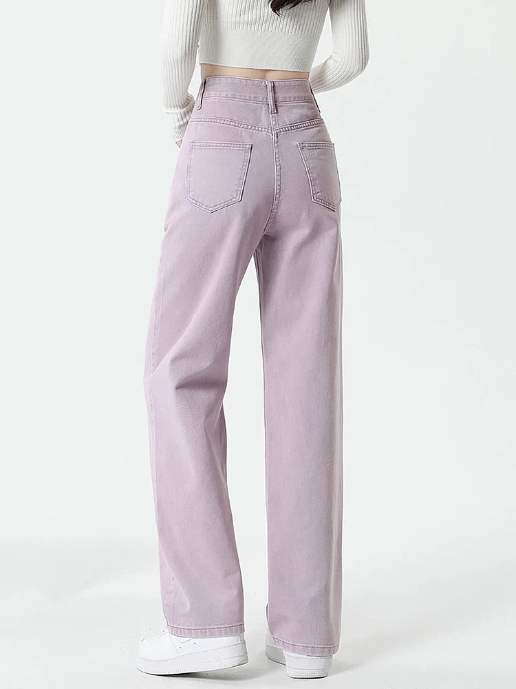 Purple American retro wide-leg jeans for women 2025 new autumn and winter high waist small narrow straight long pants