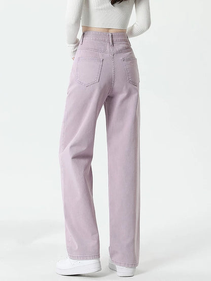 Purple American retro wide-leg jeans for women 2025 new autumn and winter high waist small narrow straight long pants
