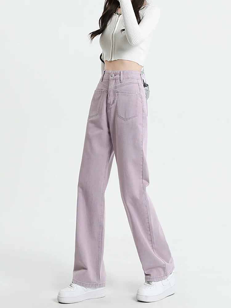 Purple American retro wide-leg jeans for women 2025 new autumn and winter high waist small narrow straight long pants