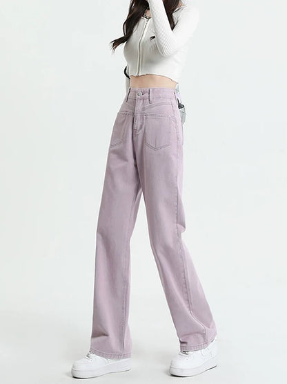 Purple American retro wide-leg jeans for women 2025 new autumn and winter high waist small narrow straight long pants