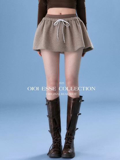 OIOI ESSE｜Autumn/Winter New Niche Design Wool Drawstring Mini Skirt/Puff Skirt