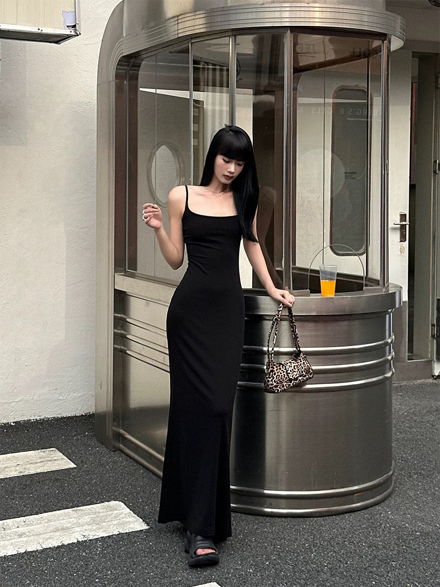 VENUIE sleeveless suspender dress for women summer French slim fit knitted beautiful back versatile lace hip skirt