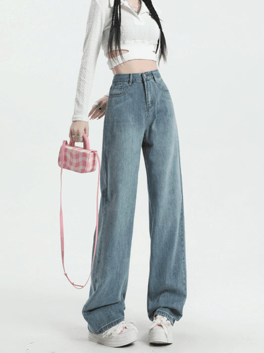Blue high waist narrow straight jeans women spring and autumn autumn and winter 2025 new wide leg pants drape trousers pants