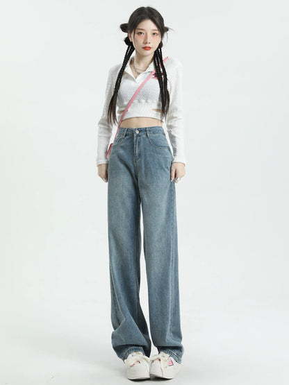 Blue high waist narrow straight jeans women spring and autumn autumn and winter 2025 new wide leg pants drape trousers pants