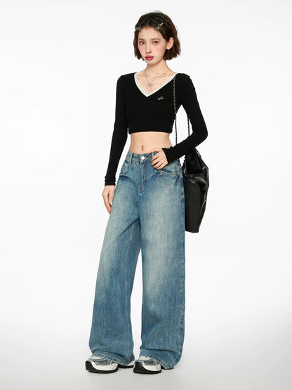 Blue high waist jeans women's spring and autumn styles autumn and winter 2025 new loose straight wide leg pants small pants