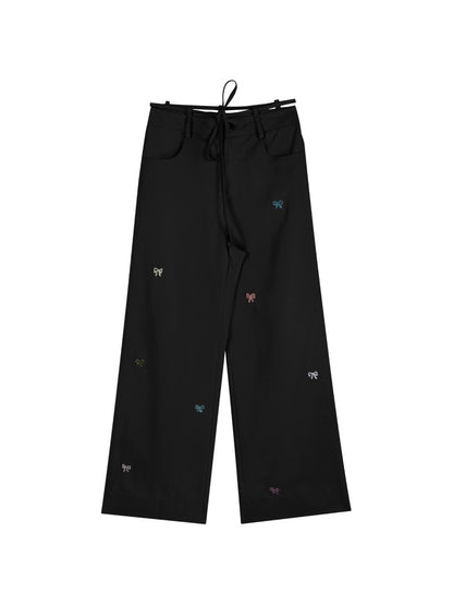 Butterfly embroidered workwear wide-leg pants for women spring petite high-waist casual straight pants drape floor-length trousers