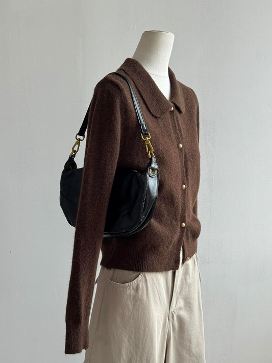 CHAO-level recommendation! Winter wear ~ Korean retro coffee-colored lapel age-reducing soft and sticky knitted cardigan sweater