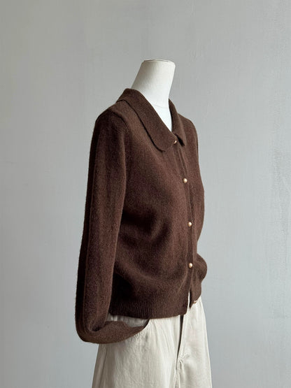 CHAO-level recommendation! Winter wear ~ Korean retro coffee-colored lapel age-reducing soft and sticky knitted cardigan sweater