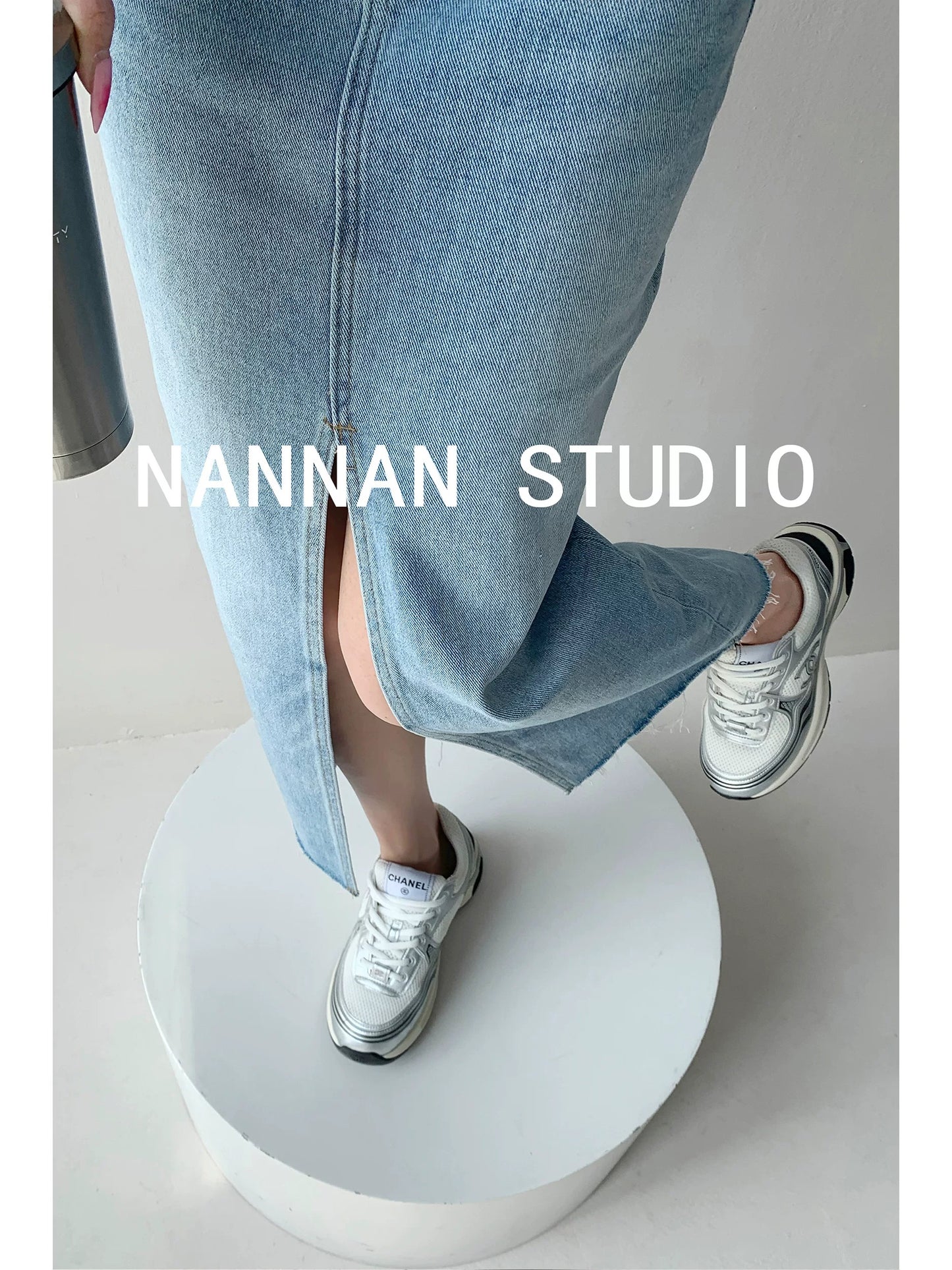 Retro American style distressed washed slit denim skirt for women slim high waist mid-length hip skirt trendy