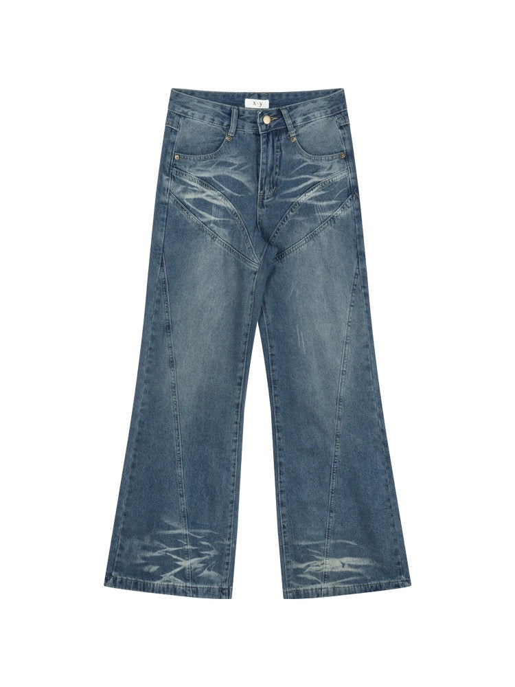 American retro jeans for women in spring, low-waisted, non-leg-fitting, micro-flared pants, straight, loose, wide-leg, floor-length trousers