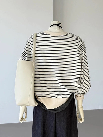 CHAO-level recommendation! Spring new product ~ Korean striped round neck cardigan loose casual age-reducing sweatshirt small jacket