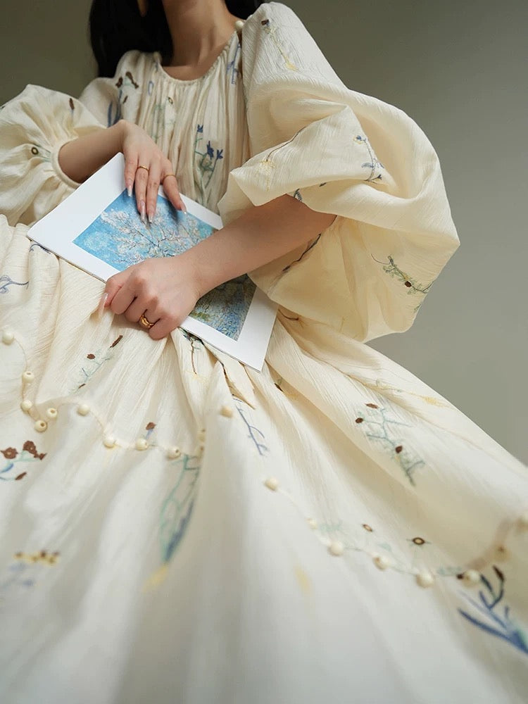 Aconiconi｜Cangye French embroidered lyocell loose dress with a lazy holiday style
