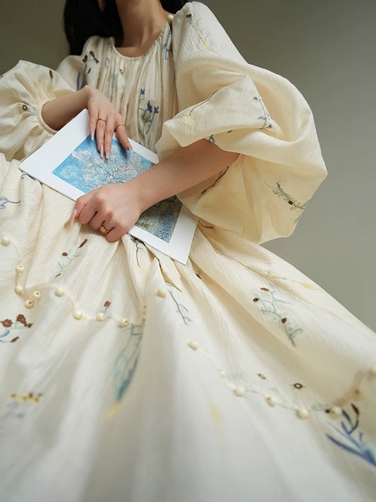 Aconiconi｜Cangye French embroidered lyocell loose dress with a lazy holiday style