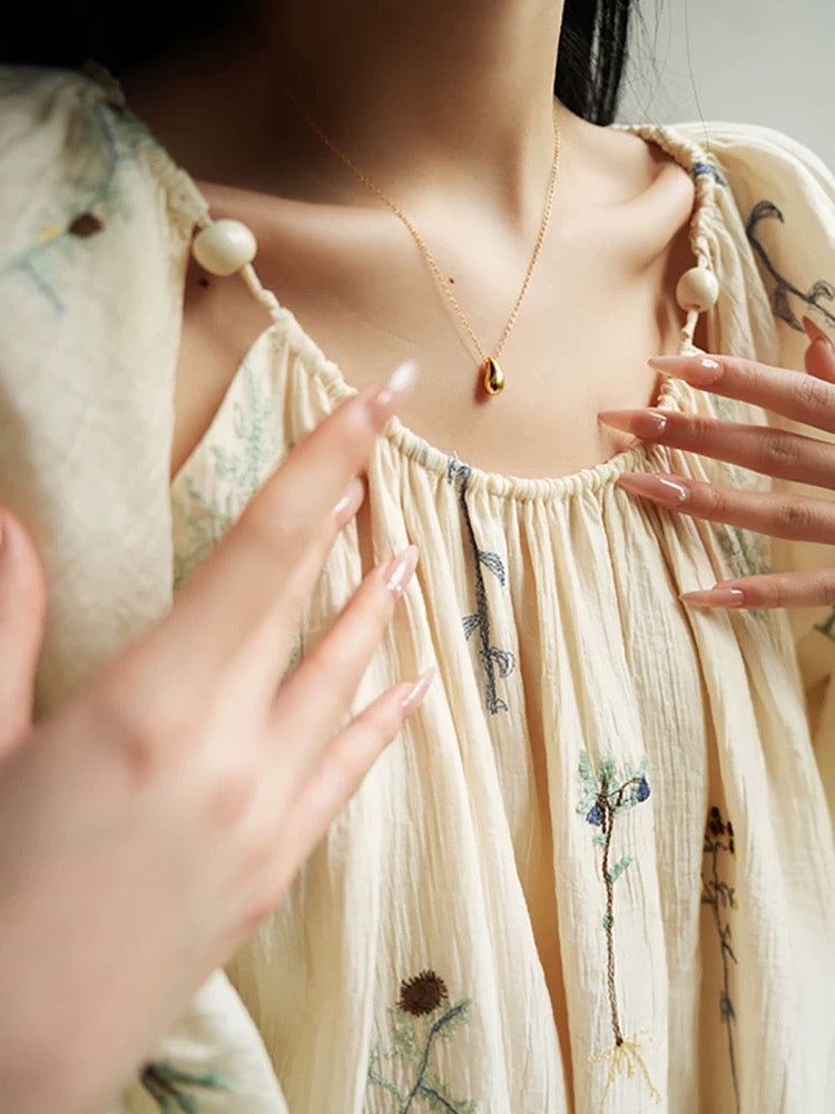 Aconiconi｜Cangye French embroidered lyocell loose dress with a lazy holiday style