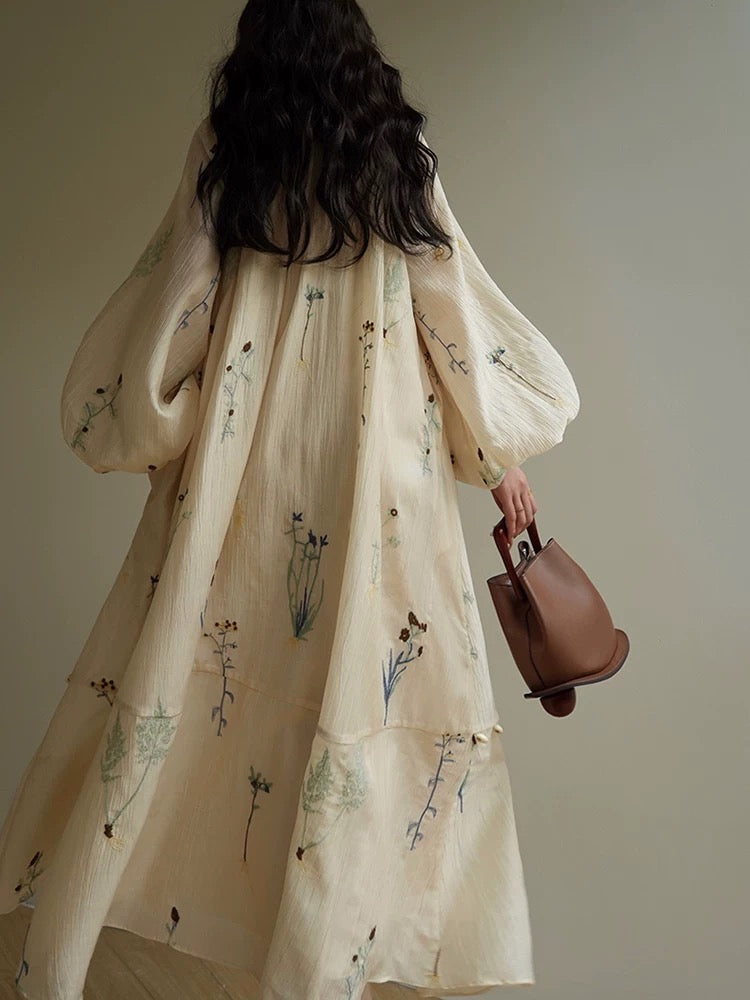 Aconiconi｜Cangye French embroidered lyocell loose dress with a lazy holiday style