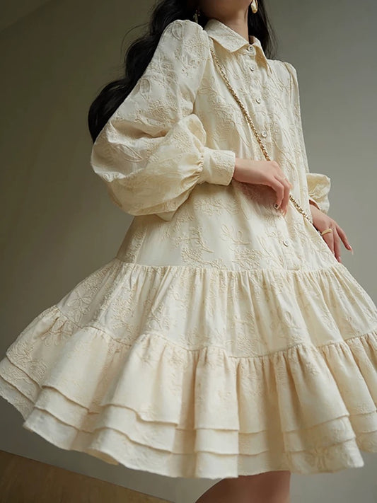 Aconiconi｜Hanajima Harunobu French heavy 3D embroidered dress Retro print girly short skirt