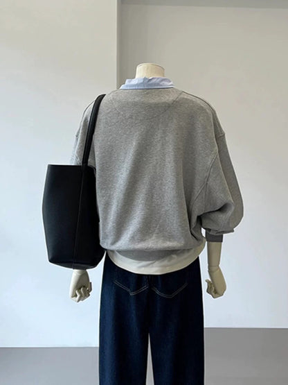 CHAO-level recommendation! Korean style Instagram style is perfect~Gray contrast lapel design reduces age fake two-piece sweatshirt