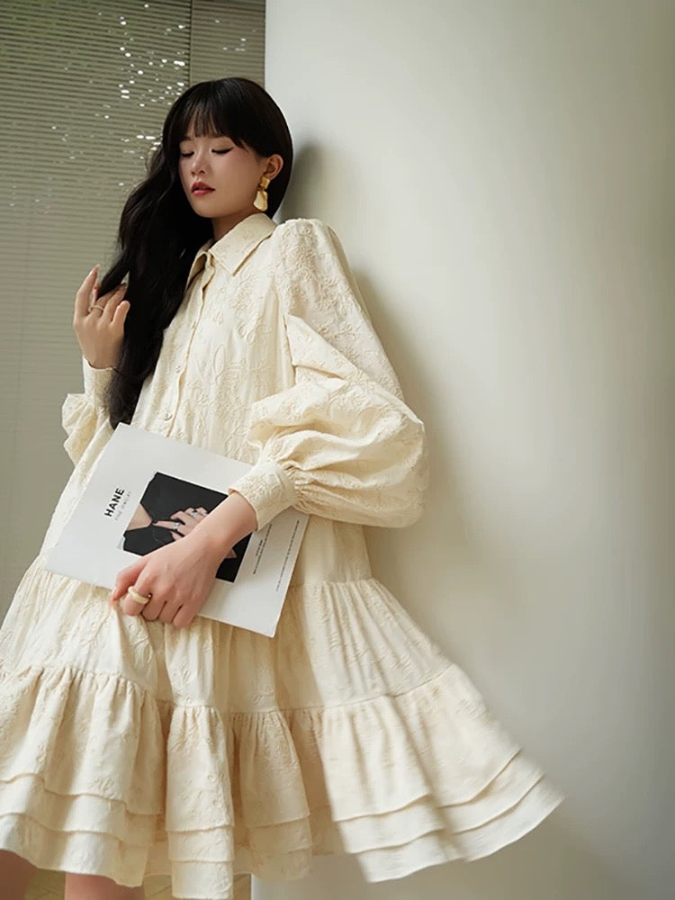 Aconiconi｜Hanajima Harunobu French heavy 3D embroidered dress Retro print girly short skirt