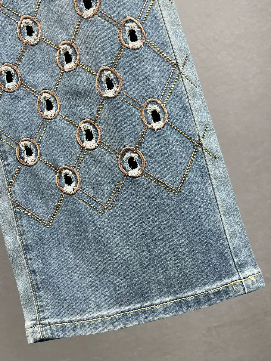 Extra long denim straight pants for women, 2024 summer new style high waisted loose slimming European station hot diamond floor mopping pants