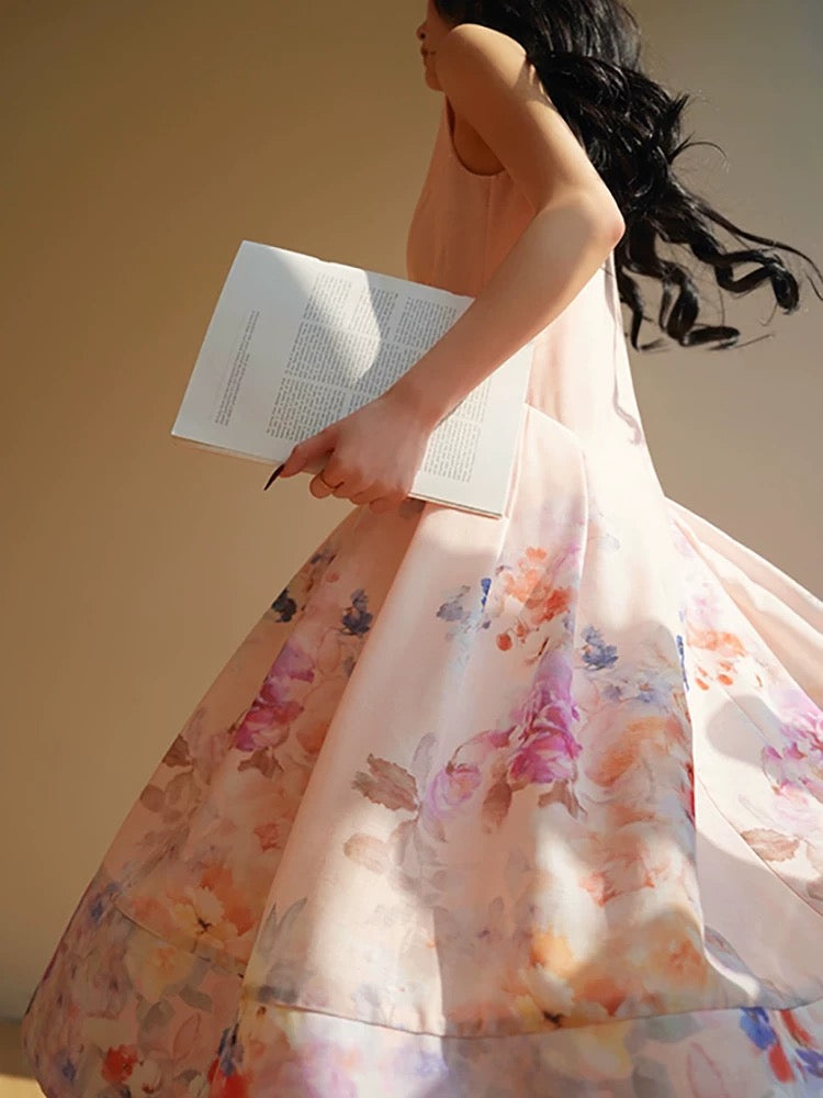 Aconiconi｜Anna Rose, a rich girl with elegant printed vest long skirt and romantic dress