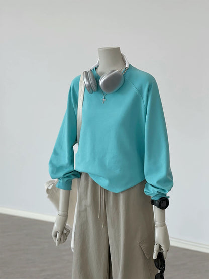 CHAO-level recommendation! Autumn top ~ Korean version of the lake blue round neck casual soft layered long sleeves for women