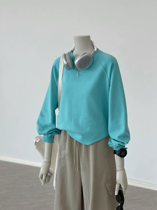 CHAO-level recommendation! Autumn top ~ Korean version of the lake blue round neck casual soft layered long sleeves for women