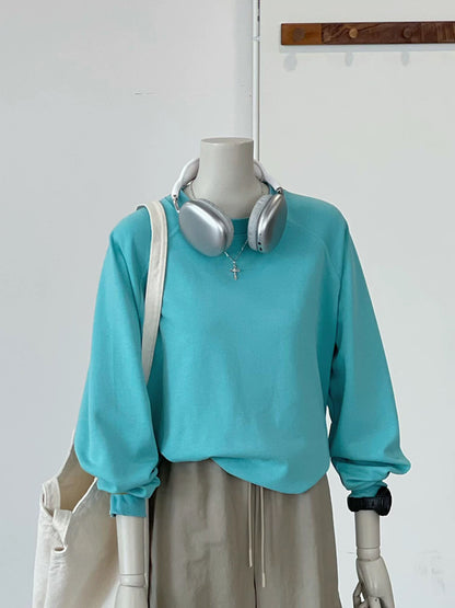 CHAO-level recommendation! Autumn top ~ Korean version of the lake blue round neck casual soft layered long sleeves for women