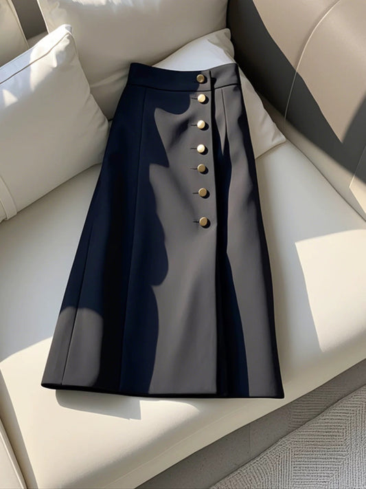 2024 new style of drapey, elegant, black, super good-looking, high-waisted commuting wear, A-line suit skirt, summer women
