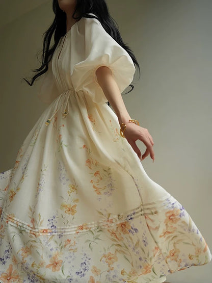 Aconiconi｜Muchunfeng French lazy and relaxed high-end printed holiday loose long dress