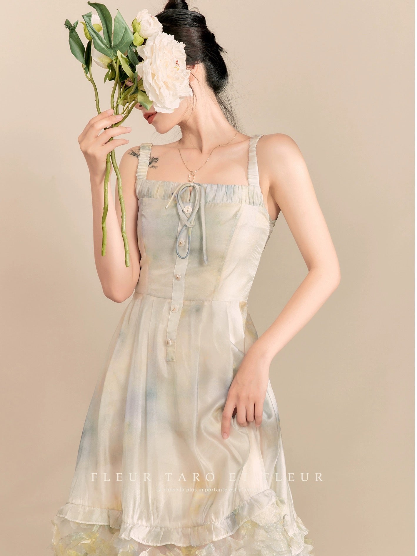 Qiao and Huazun丨Heavy Industry Smudged Mermaid Suspender Skirt Niche Design Resort Style Art Student Dress Summer