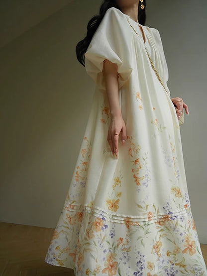 Aconiconi｜Muchunfeng French lazy and relaxed high-end printed holiday loose long dress