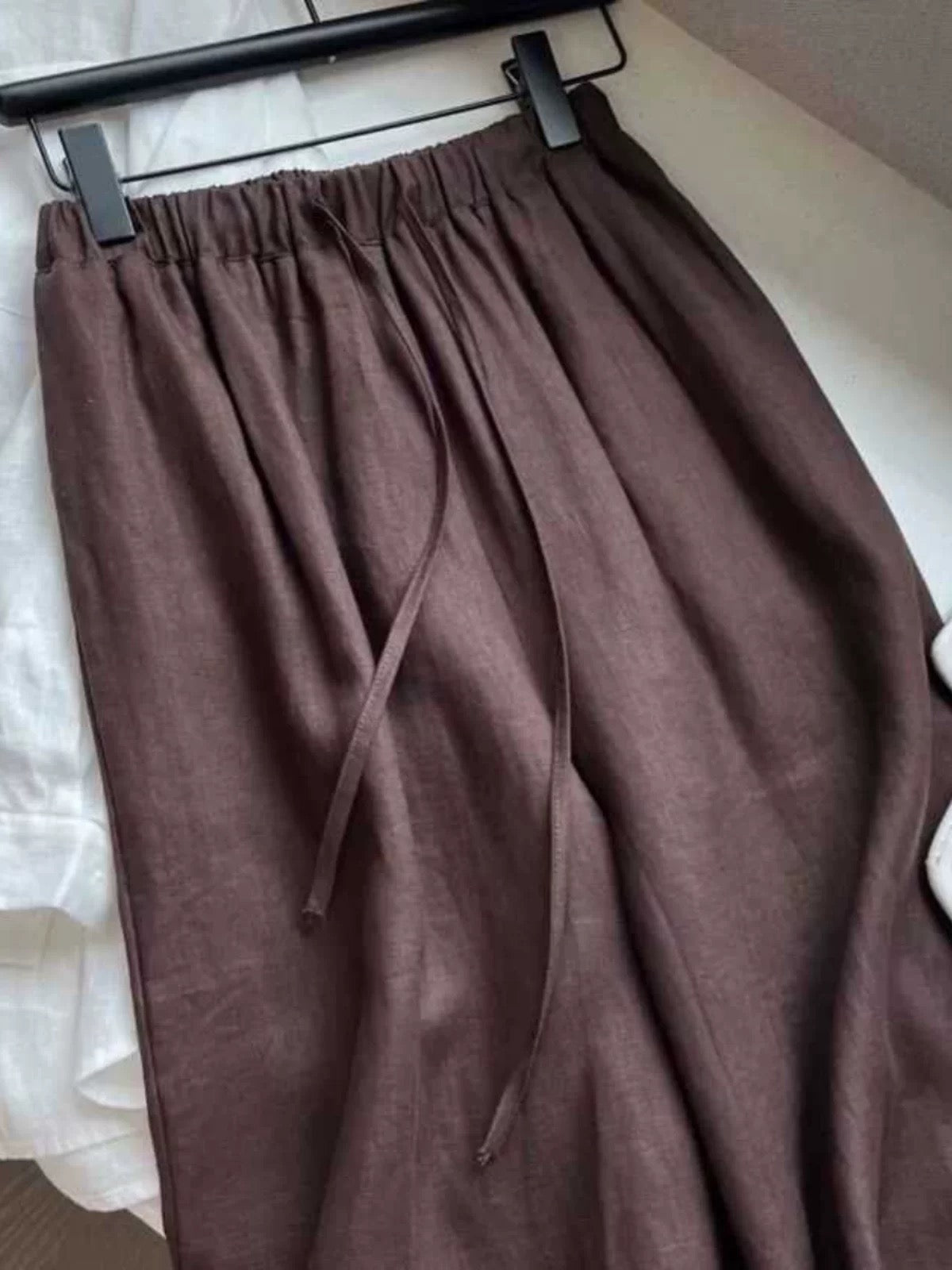 High waist linen brown wide leg pants summer thin niche fashion loose slim mopping pants cotton linen women's pants