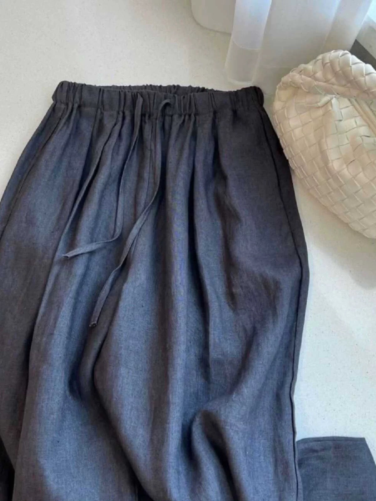 High waist linen brown wide leg pants summer thin niche fashion loose slim mopping pants cotton linen women's pants