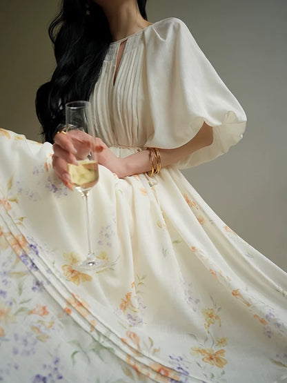 Aconiconi｜Muchunfeng French lazy and relaxed high-end printed holiday loose long dress