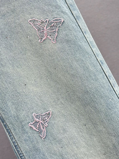 Thin Jeans Women's Long Pants 2024 New Summer High Waist Loose Slim Versatile Hot Diamond Embroidered Wide Leg Pants