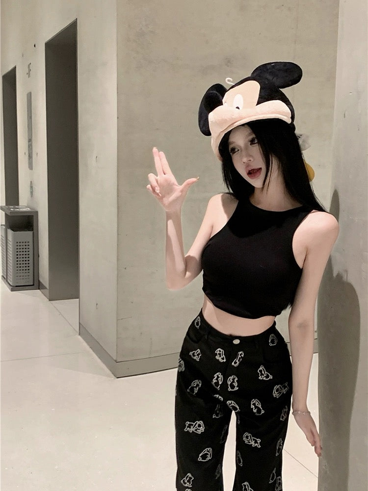 Diamond-encrusted casual pants for women spring 2024 new black high-waisted straight trousers loose wide-leg drapey floor-length trousers