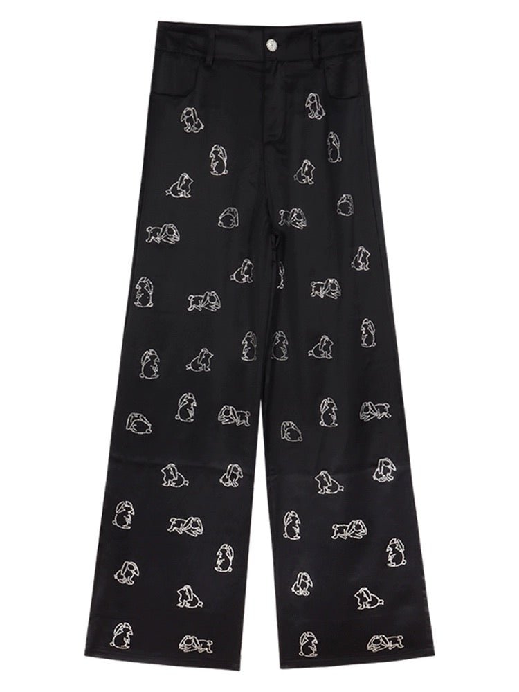 Diamond-encrusted casual pants for women spring 2024 new black high-waisted straight trousers loose wide-leg drapey floor-length trousers