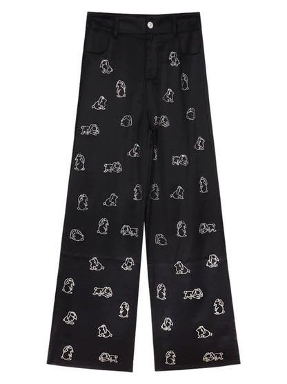 Diamond-encrusted casual pants for women spring 2024 new black high-waisted straight trousers loose wide-leg drapey floor-length trousers