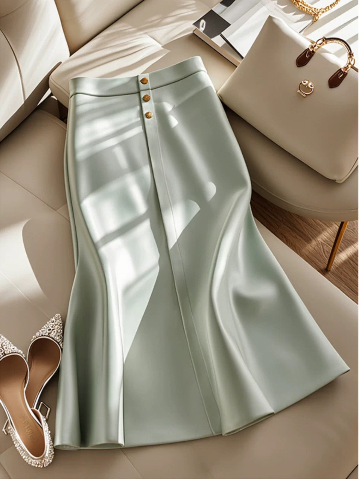 Chic and unique high-end exquisite French high-end sense super good-looking temperament green skirt women 2024 new summer