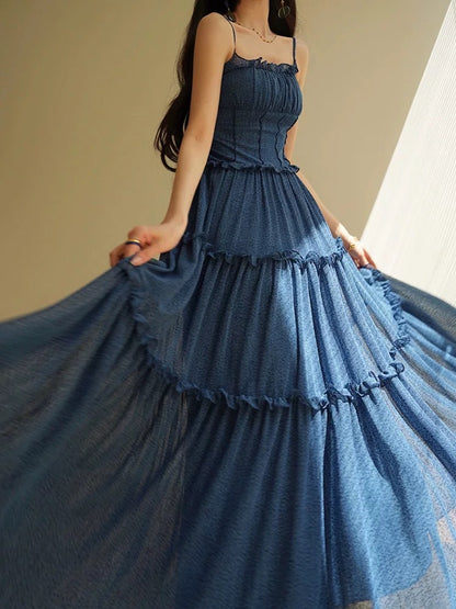 Aconiconi｜Nice Afternoon Temperament Textured Suspender Dress Slimming Sunscreen Cardigan Dress