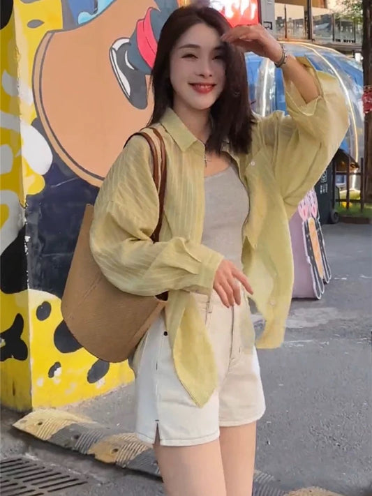 Tencel sun protection shirt women's thin summer 2025 new Korean version loose high-end temperament small tops