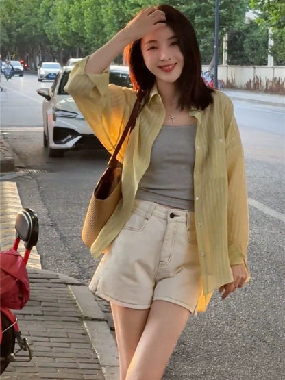 Tencel sun protection shirt women's thin summer 2025 new Korean version loose high-end temperament small tops