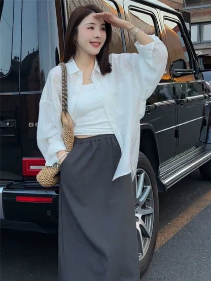Tencel sun protection shirt women's thin summer 2025 new Korean version loose high-end temperament small tops