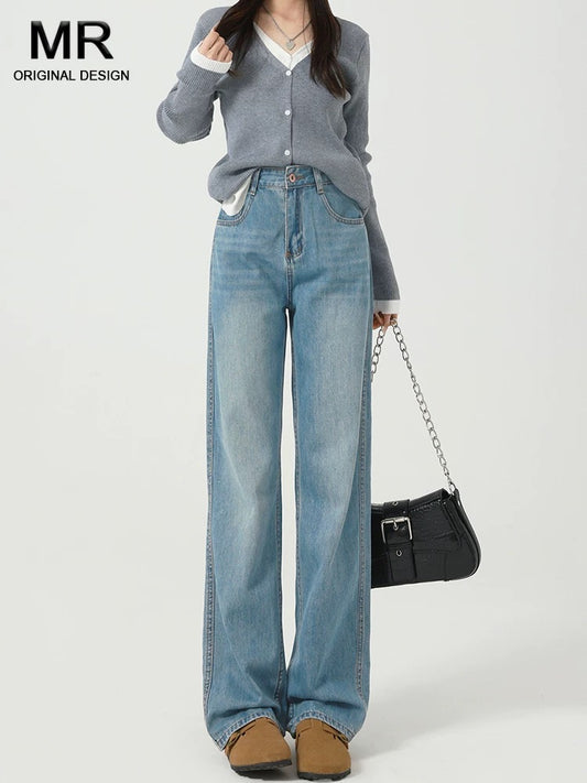 Light-colored wide-leg Tencel jeans for women 2025 summer new thin loose narrow version small straight long pants