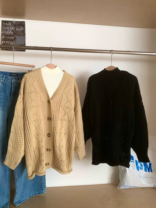RENA hollow knitted casual cardigan jacket women's early autumn 2025 new slim fit half high collar sweater