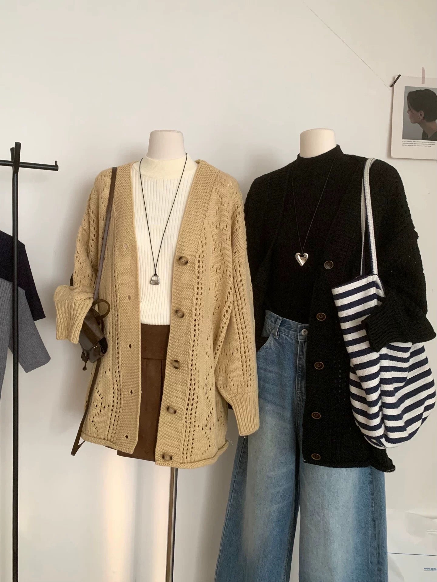 RENA hollow knitted casual cardigan jacket women's early autumn 2025 new slim fit half high collar sweater