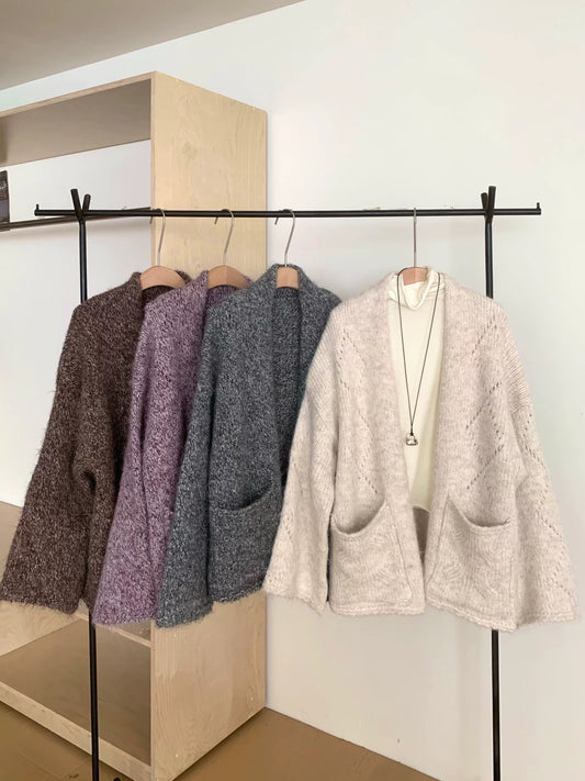 RENA soft and thick lazy style loose knitted cardigan women's autumn and winter sweater jacket high-end niche top