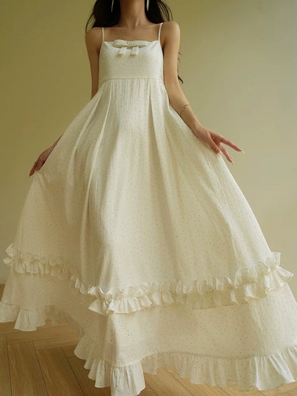 Aconiconi｜Bingying French elegant white moonlight heavy beaded sling big skirt holiday style dress