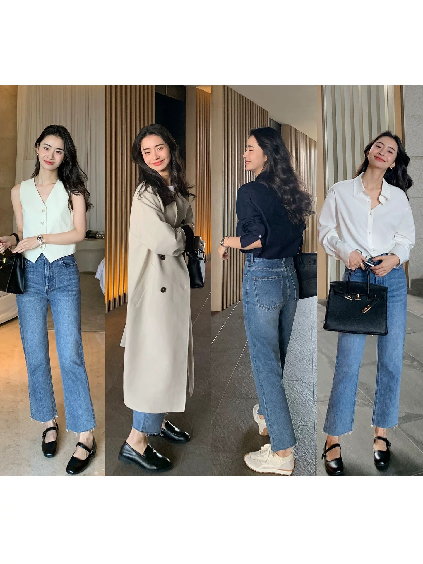 Maven Lin [70% Off In Stock] Blue Straight Leg Jeans for Women, Cigarette Fit, Slim Fit, Wide Leg, Cropped Pants